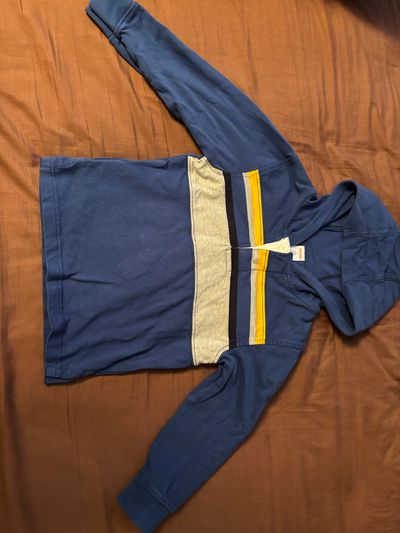 Gymboree 9 Blue w stripes hooded button up long sleeve 6T/6