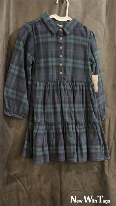 OLD NAVY NAVY AND GREEN PLAID FLANNEL DRESS 5T/5