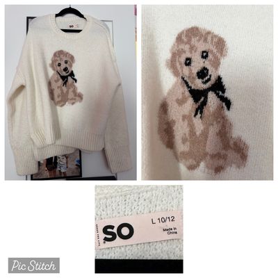 SO Off white sweater with dog 10-12