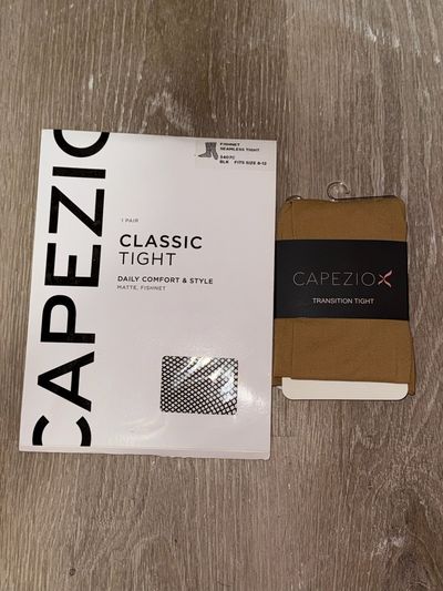 Capezio dance tights bundle size 8 to 12 Classic fishnet seamless and tan transitional , one pair each