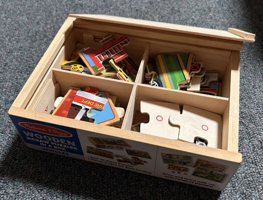 Melissa & Doug Four 12 pcs Vehicles Wooden Puzzles in a Storage Box