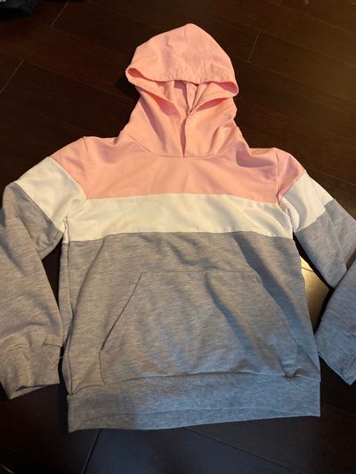 N/a Size 8T pink white and gray hooded sweatshirt 7-8