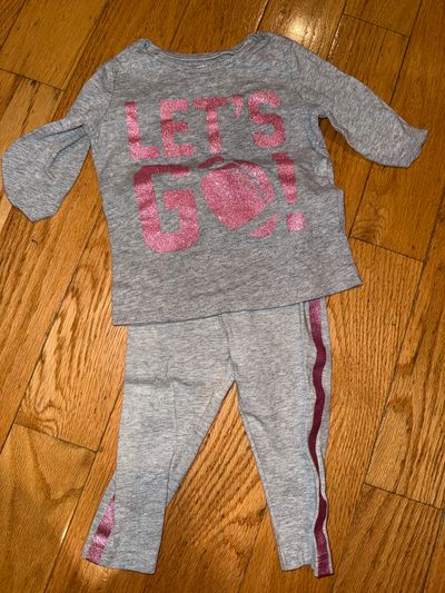 Carters Grey and pink glitter football shirt with leggings set 12 Months