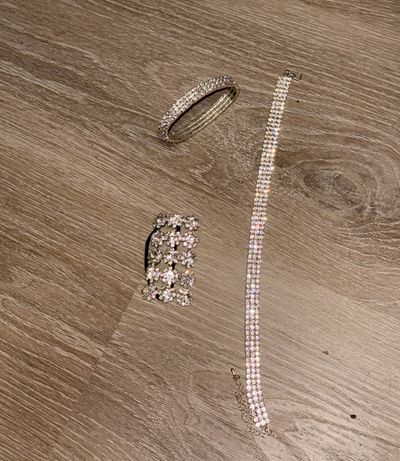Girls rhinestone bracelet, choker, and Ponytail/bun cover