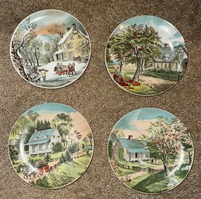 Currier and Ives Vintage Japan Currier and Ives Four Seasons set of 4 Decorative