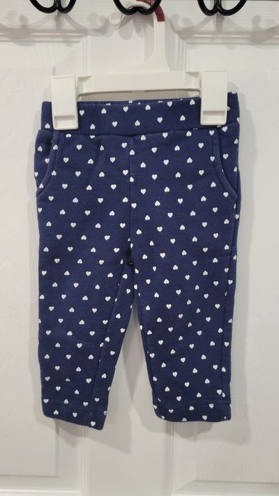 Baby Gap 12-18mo fleece pants navy blue w/ hearts 12-18 Months