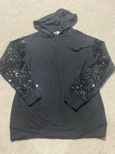 Gypsies Block thin stretchy hoodie with sequined sleeves. Side pockets Women's - S
