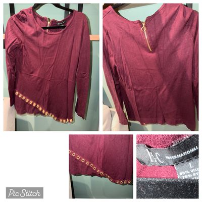 INC Maroon top long sleeve with gold embellishments Women's - L