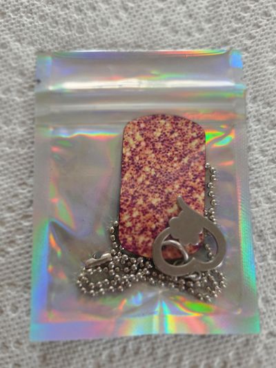 Brand New Handmade Dog Tag Paw Print heart necklac Purple/yellow speckled