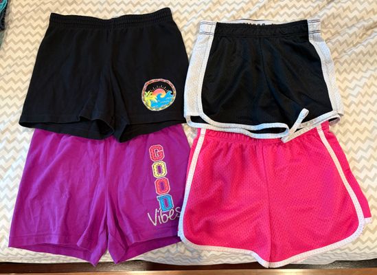 Justice and Faded Glory 4 pairs of athletic shorts with elastic waistbands 7-8