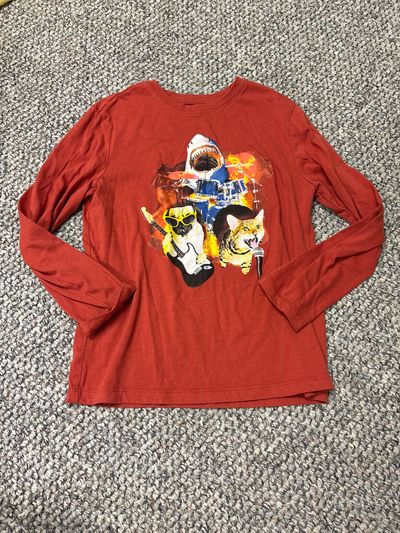 Wonder nation Boys orange long sleeve shark drums cats 10-12