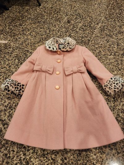 Rothschild Rose pink fleece coat with leopa Rose pink fleece coat with leopard faux fur trim 4T