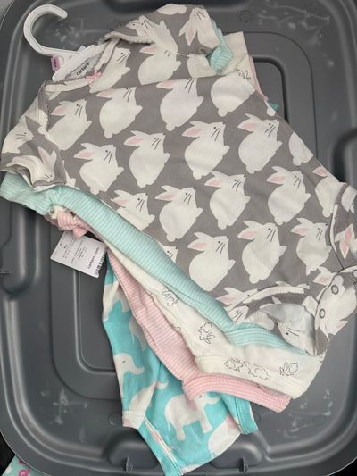New with tags Carters Bunnies Stripes Onesies  9 Months