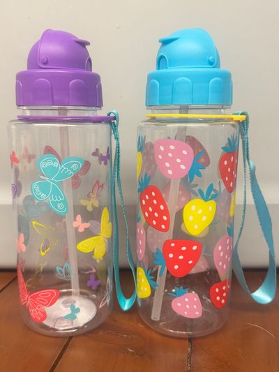 2 Brand New Girls Cups with handle and straw 2 Brand New Girls Cups with handle and straw