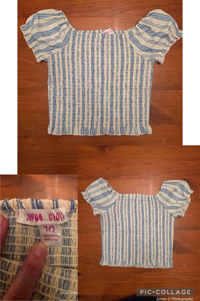 Japna Blue-striped smocked top 10-12
