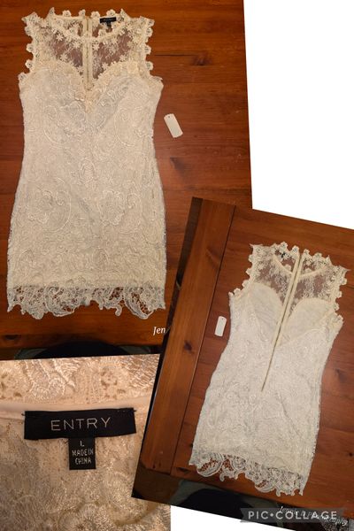 Entry NWT ivory/white lace sleeveless sheath dress. Women's - L