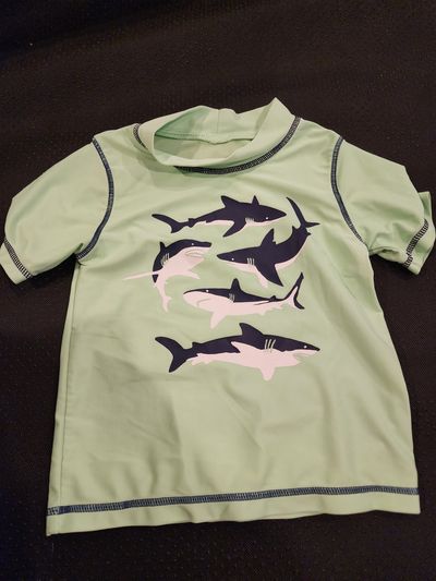 Carter green shark print rashguard, 3T