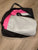 Pink and gray inflatable tumble mat About 10 to 13 feet long with pump and carrying bag included