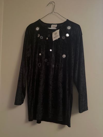 NWT Bentley Black Velour Silver Top Women's - S