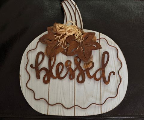 Holiday Decor Wooden Pumpkin Blessed Door Hang