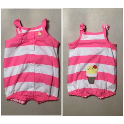 Carters Pink and white striped romper with embroidered ice cream on back 3 Months