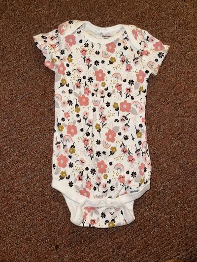 Gerber pink/black floral short sleeve onesie 12 Months