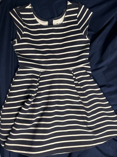 Children's place Navy and white striped dress 7-8