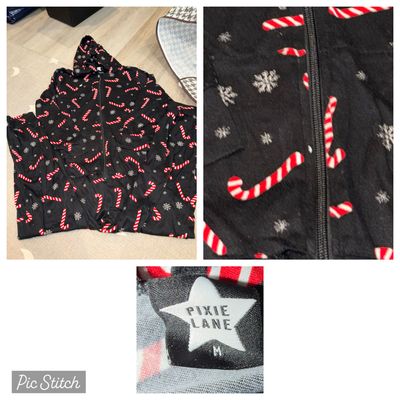 Pixie lane Christmas Black candy canes onesie 10-12