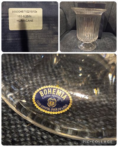 Brand New Vintage Bohemia Crystal Hurricane Candle Holder