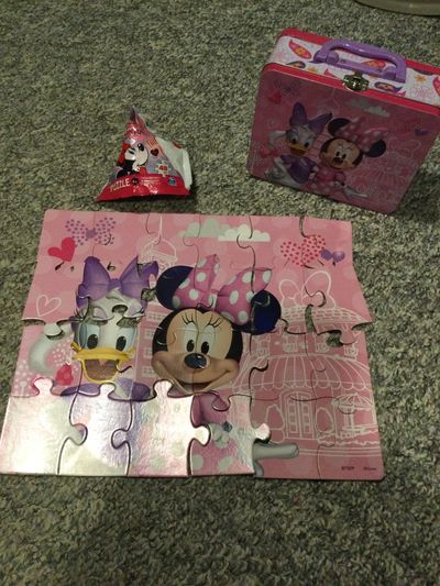 Disney 2 Minnie Mouse puzzles One with matching lunchbox and One new in bag