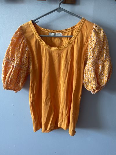 Ann taylor loft Orange larger lace sleeve blouse Women's - L