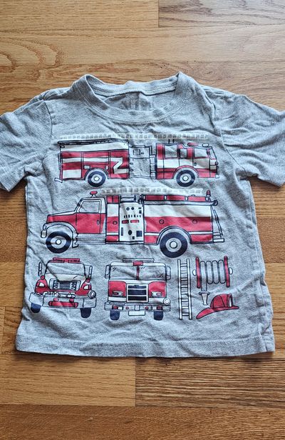 Carter's Like new boys 3T gray color Tshirt feature firetrucks graphics 3T