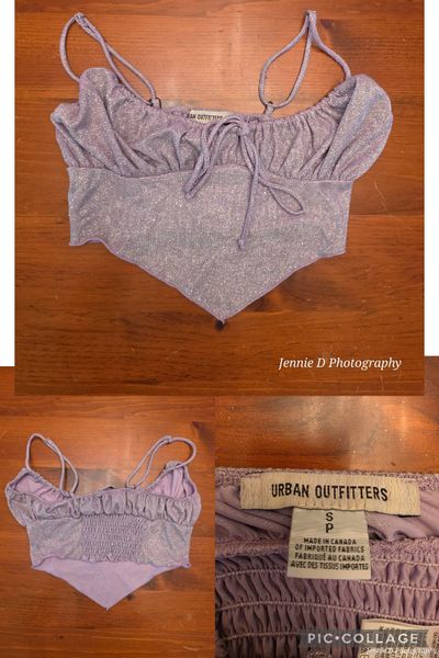 Urban Outfitters Sparkly purple cami crop top with a pointy hem line. Women's - S