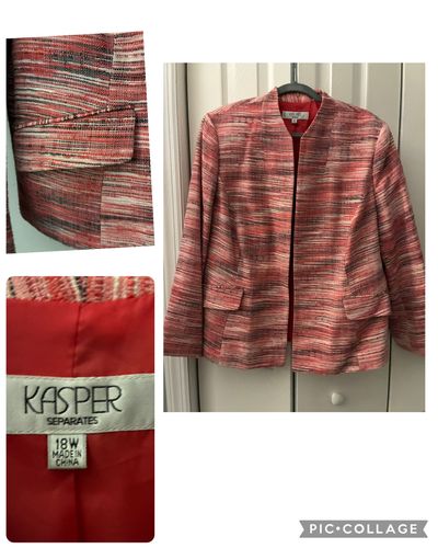 Kasper blazer Shades of pink coral grey open blazer Women's XXL 18