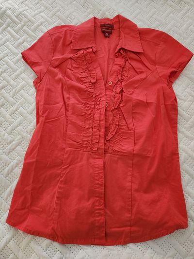 Merona Stretch button down shirt, orange/red Women's - XS