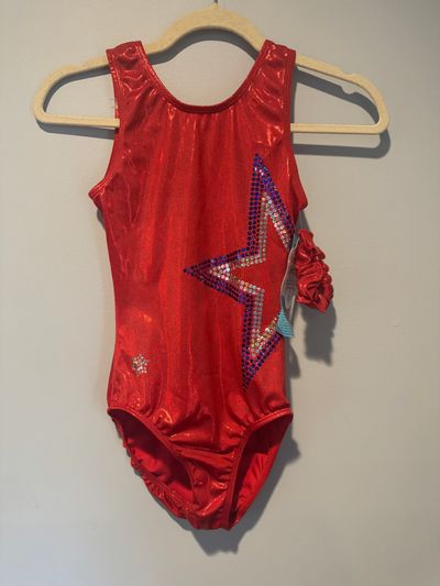 Snowflake Designs adult med chest 34-37  inches NEW retails:69.99 sparkly red leotard withe blue silver star No Women's - XL