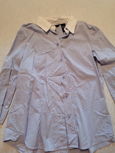New York and company Blue and white long sleeve dress shirt Women's - L
