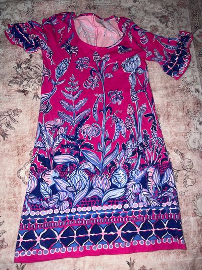 Lilly Pulitzer Hot pink and blue 3/4 sleeve flower dress Women's - XS