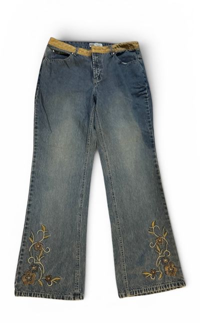 Faded glory Glitter jeans with tan flowers on bottom Women's 14