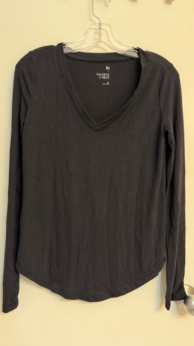So Black V Neck Long Sleeve Women's - XS