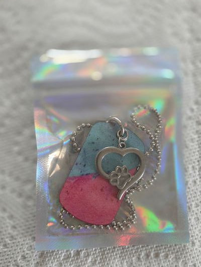 Brand New Handmade Dog Tag Paw Print heart necklac Blue/pink