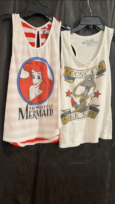DISNEY / BLACK MATTER TANK TOP BUNDLE LITTLE MERMAID AND LOOSE LIPS SINK SHIPS TANK TOPS Women's - L