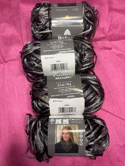 Patons- metallic yarn- set of 4 Black Marble- black-silver-Grey colors