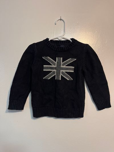 Baby Gap Black Knit Sweater w Greyscale Union Jack Design 3T