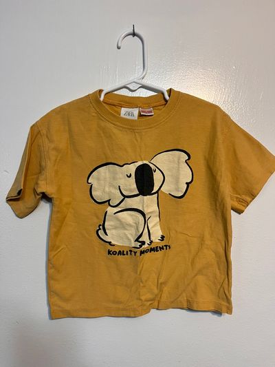 Zara Mustard yellow Koala Tee Shirt "Koality Moments" 3T