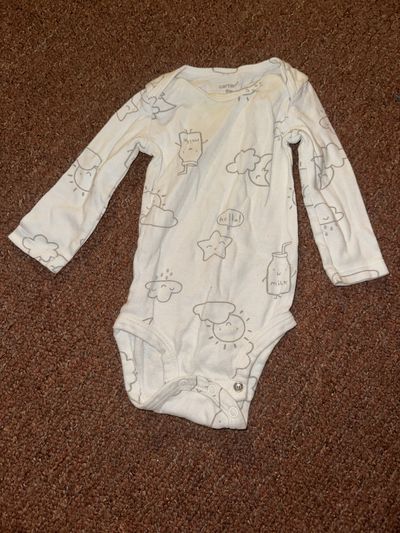 Carter's white milk long sleeve onesie 9 Months