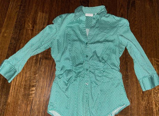 New York and Company Womens green and white mid sleeve stretch button down shirt Women's - S