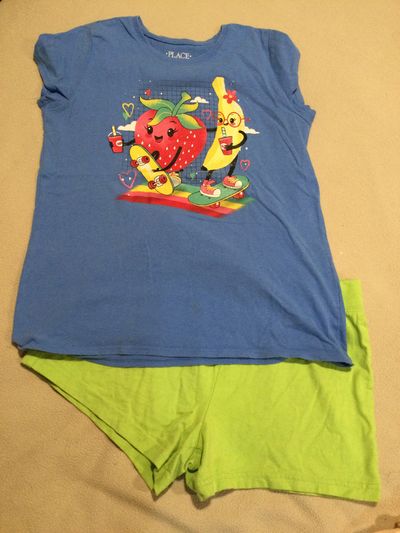 Childrens place strawberry banana t shirt Circo green shorts 10-12