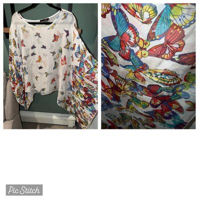 Sheer top White sheer butterfly flowy top Women's - L