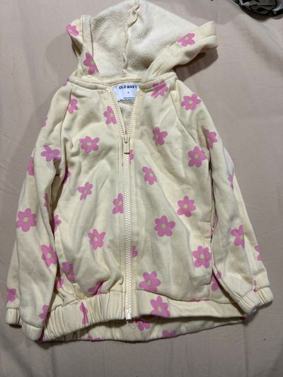 Old navy Pale yellow with pink flowers zip up hoodie 3T